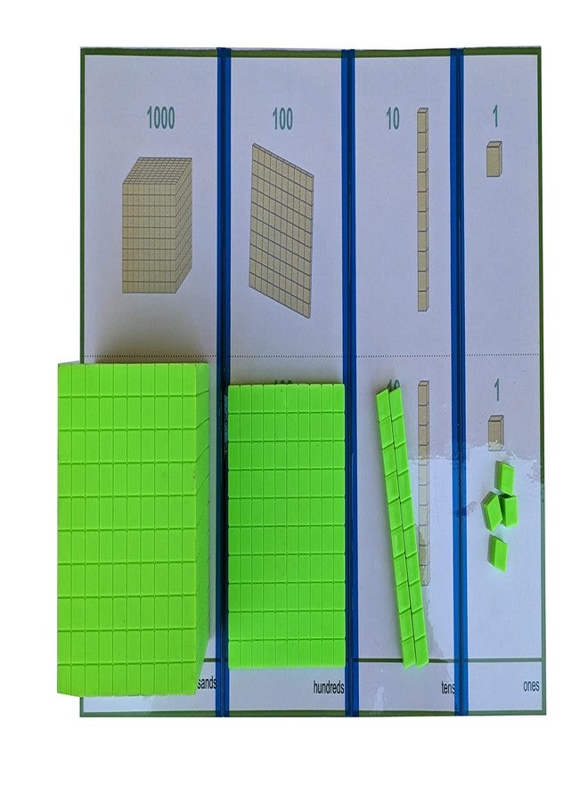 StepsToDo 131 Pieces Base Ten Blocks Kit. Place Value Mats and Activity Instruction Book. Teaching Aid. Build Solid Foundation of Number Sense and Place Value. Place Value Blocks. (Green) - Image 2